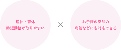 産休・育休時短勤務が取りやすい×お子様の突然の病気などにも対応できる